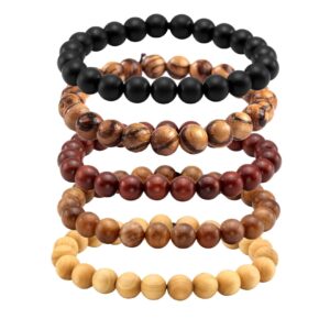 milakoo 5 pcs wood prayer bead bracelet mala beaded bracelets for men women 8mm