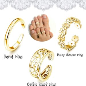 FIBO STEEL 10 Pcs Open Toe Rings for Women Vintage Retro Wave Flower Celtic Knot Arrow Tail Band Toe Ring Adjustable Gold-tone