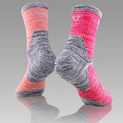 FEIDEER Hiking Socks Walking Socks For Women, 5 Pairs Outdoor Recreation Socks Moisture Wicking Crew Socks (Purple/Red/Pink/Orange/Blue)