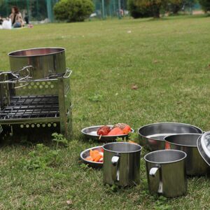 VGEBY1 Folding Pot Set, 8 Pcs/Set Portable Folding Stainless Steel Camping Cookware BBQ Bowl Set for Outdoor Activities Camping Hiking