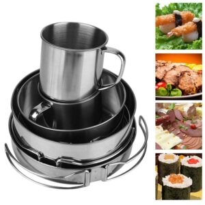 VGEBY1 Folding Pot Set, 8 Pcs/Set Portable Folding Stainless Steel Camping Cookware BBQ Bowl Set for Outdoor Activities Camping Hiking