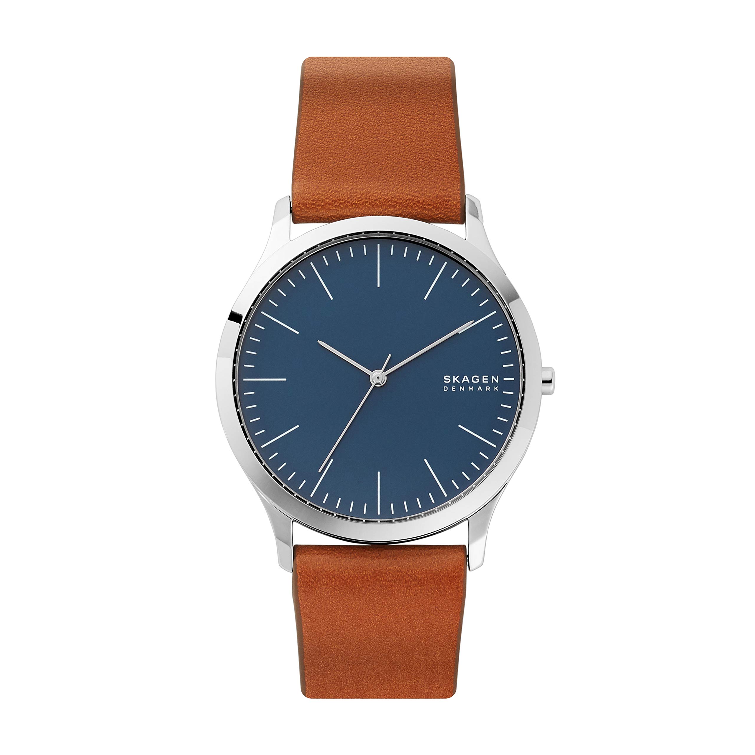 Skagen Men's Jorn Quartz Three-Hand Silver Stainless Steel and Brown Leather Band Watch (Model: SKW6546)