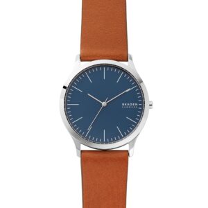 Skagen Men's Jorn Quartz Three-Hand Silver Stainless Steel and Brown Leather Band Watch (Model: SKW6546)