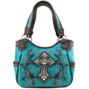 zelris western cross daisy flower women conceal carry tote handbag purse (turquoise blue)