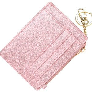 Womens Slim RFID Credit Card Holder Mini Front Pocket Wallet Coin Purse Keychain (starRosegold)