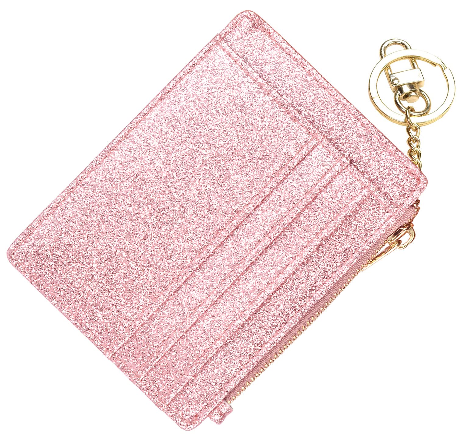 Womens Slim RFID Credit Card Holder Mini Front Pocket Wallet Coin Purse Keychain (starRosegold)