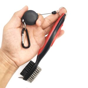 Durable Golf Club Groove Cleaner Brush and Golf Shoes Cleaner Brush Handle Dirt Mud Remover Cleaner Tools Retractable Zip-line Aluminum Carabiner (Shoe Brush and Club Brush)