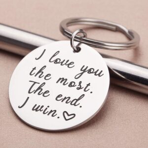 Couple Key Chain Gifts for Him Her-Husband for Girlfriend Boyfriend Wife Keychain Gifts for Anniversary Birthday Wedding Gifts from Wifey Hubby Valentine Day Gifts-I Love You Most The End I Win