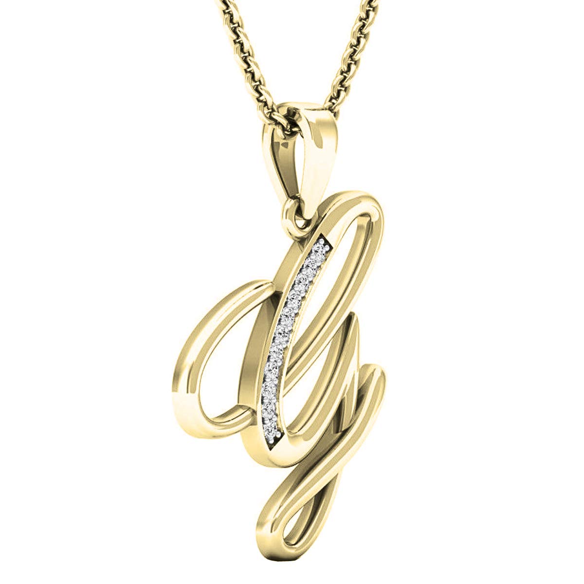 Dazzlingrock Collection 0.05 Carat (ctw) 18K Round Diamond Fancy Letter 'G' Initial Pendant, Yellow Gold