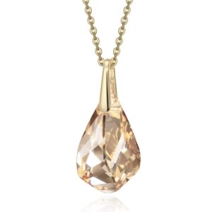 Teardrop Necklace Sterling Silver Dainty Crystal Pendant Necklace Silver Necklace Chain Gold Necklaces for Women (Gold)