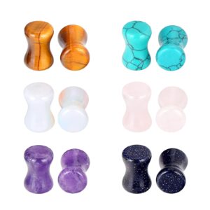 oyaface 12 pcs stone ear plugs gauges set double flared tunnels expander stretchers saddle earrings flesh ear piercing jewelry multicolor, 8g(3mm)