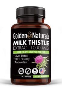 organic milk thistle 1000 milligram, highly potent 50:1 (silymarin marianum) concentrated extract for liver care and detox, 90 veggie capsules