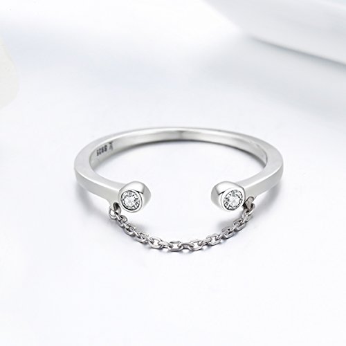 Minimalist Sterling Silver Stackable Rings Statement Ring Finger Band Adjustable CZ Chain Eternity Engagement Wedding Band Ring for Women Girls