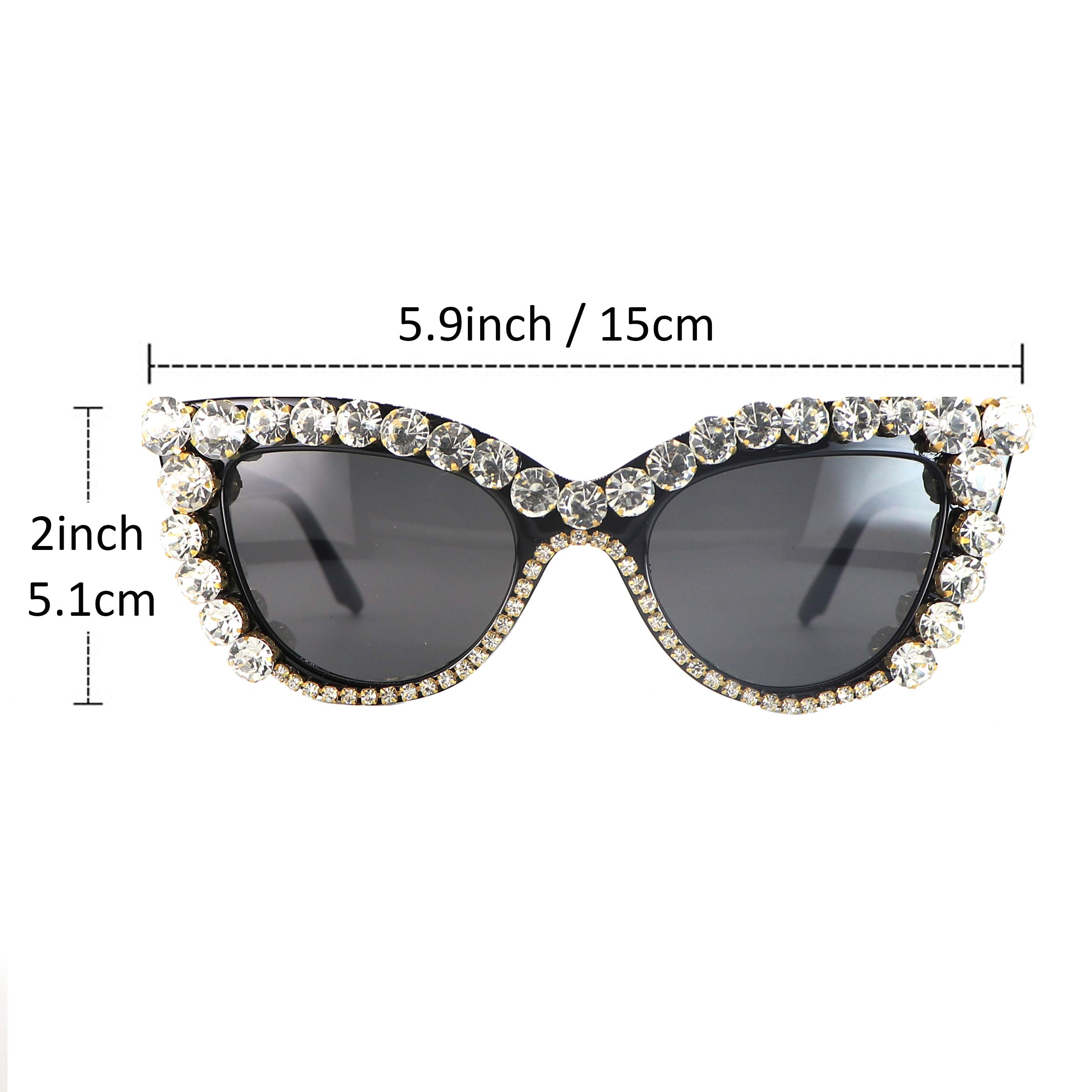 FUPRECIOUS Vintage Retro Cat Eye Sunglasses Rhinestone Crystal Sparkle For Women (black)