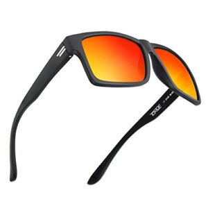 TOROE Classic Polarized RANGE Sunglasses TR90 Unbreakable Frame Fire Red Polycarbonate Lenses (Matte Black | Sunrise)