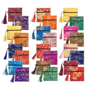 aligle 24pc chinese silk brocade coin purse embroider jewelry bag zipper wallet pouch