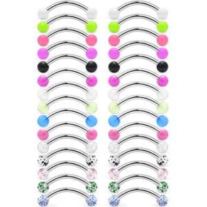 SCERRING 14G Stainless Steel Curved Barbell Snake Eyes Tongue Ring Nipplerings Nipple Rings Piercing Jewelry Retainer Acrylic Balls 14mm 30PCS