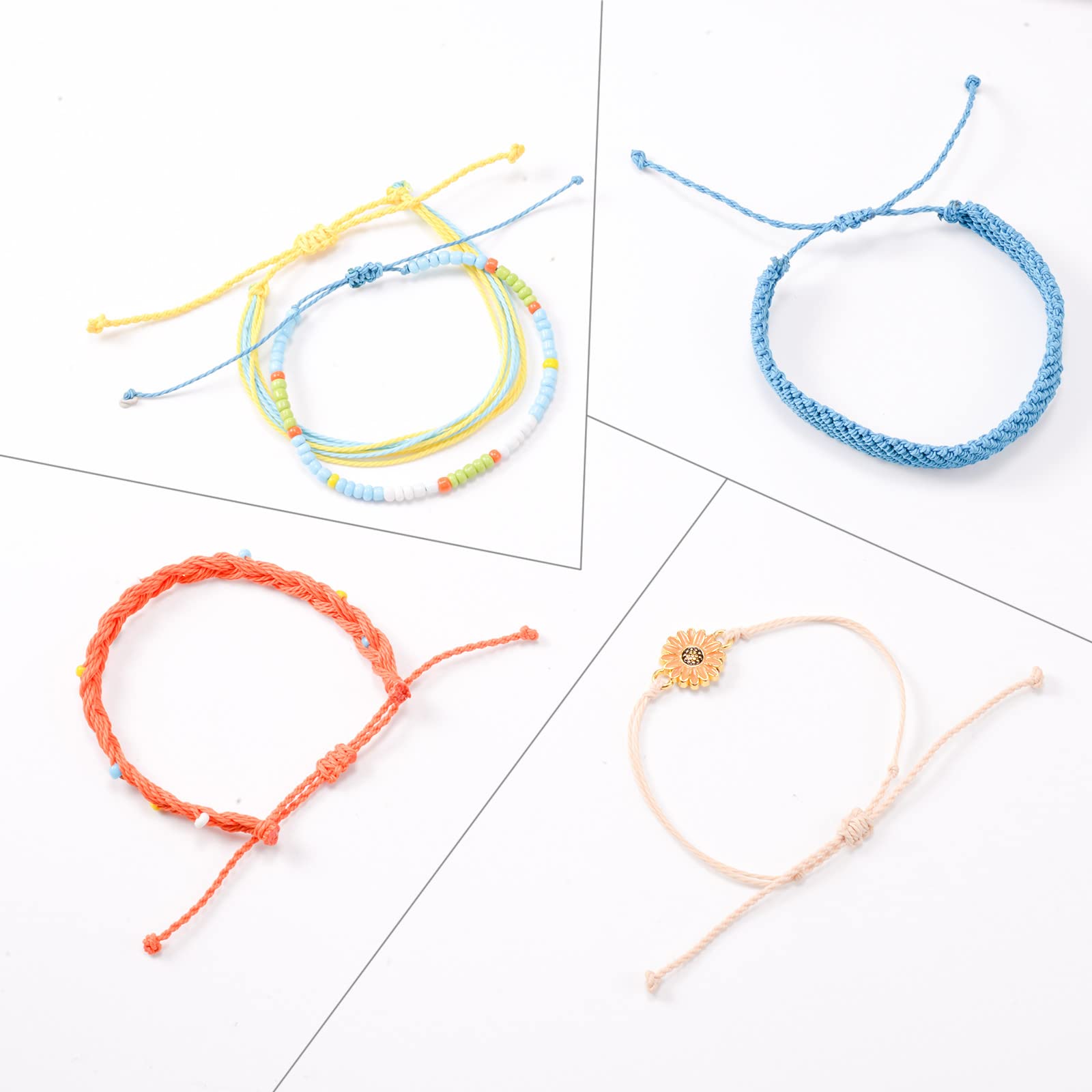 SUNSH 5PCS Boho Woven Sunflower Bracelets for Women Teens Girls Boy Couple Handmade Wrap Rope Charm Beach Surf Braided Adjustable Strings Boyfriend Girlfriend Mother Daughter Friendship Gifts