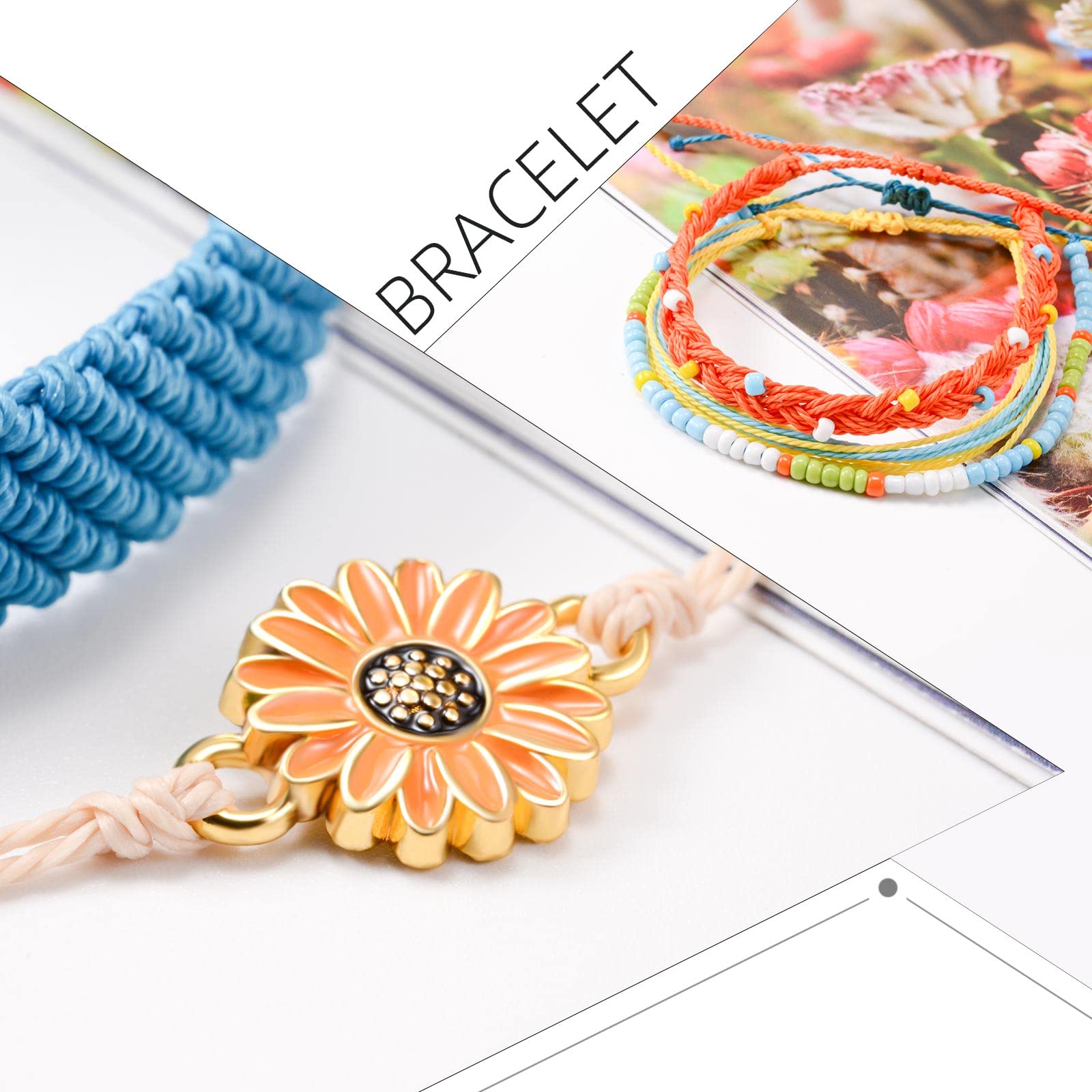 SUNSH 5PCS Boho Woven Sunflower Bracelets for Women Teens Girls Boy Couple Handmade Wrap Rope Charm Beach Surf Braided Adjustable Strings Boyfriend Girlfriend Mother Daughter Friendship Gifts