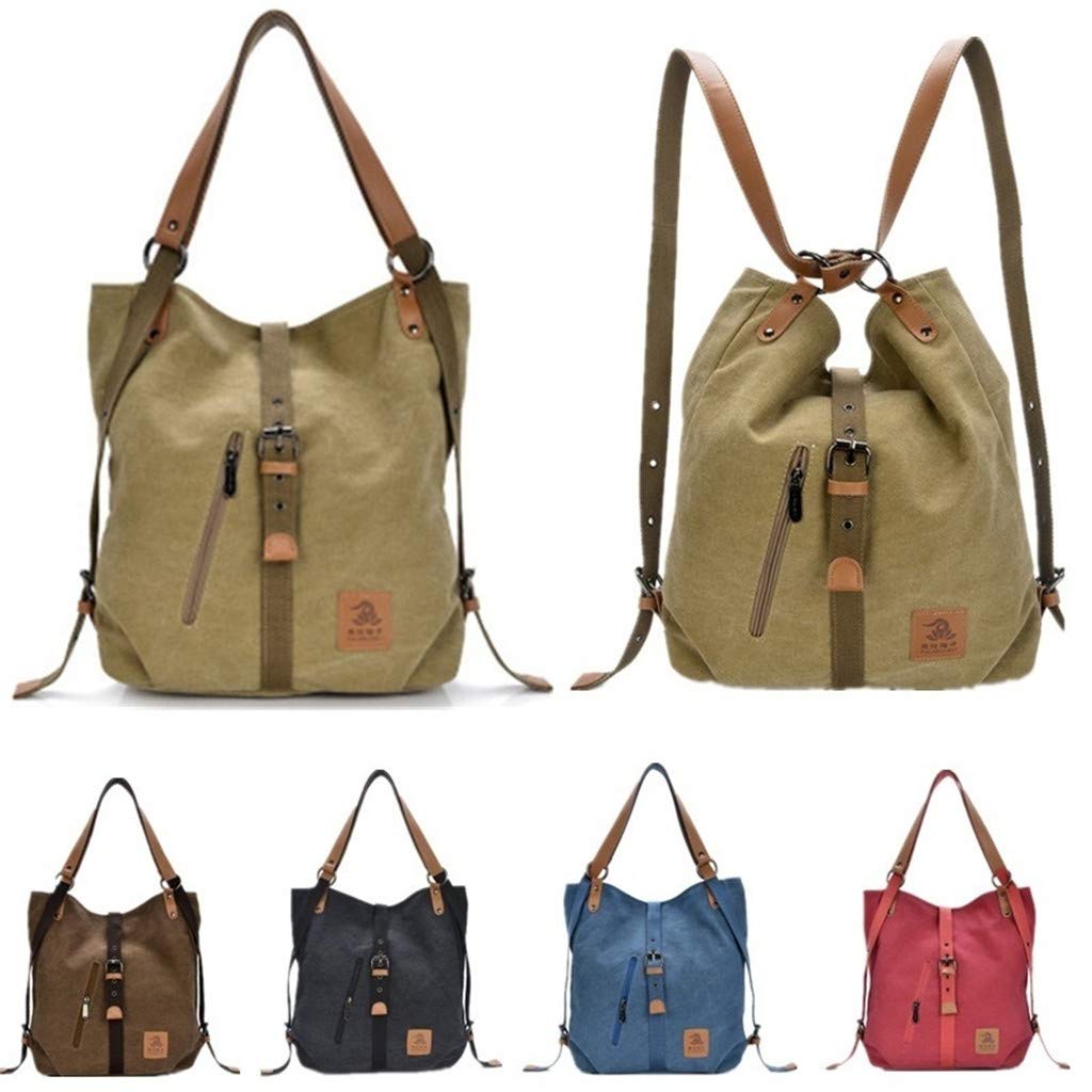 Leijing Women Canvas Casual Multifunctional Microfiber Leather Large Capacity Handbag Shoulder Bags Backpack Khaki one size