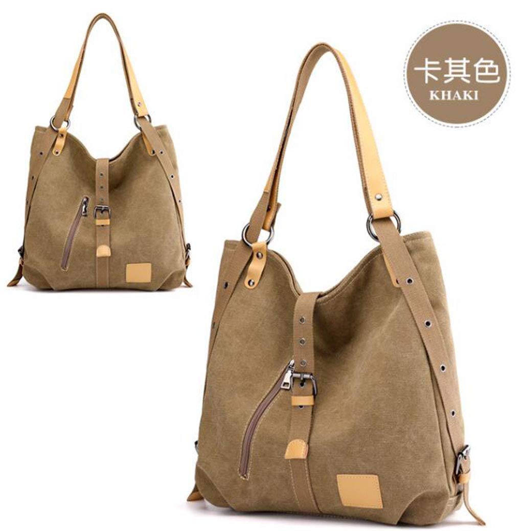 Leijing Women Canvas Casual Multifunctional Microfiber Leather Large Capacity Handbag Shoulder Bags Backpack Khaki one size