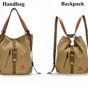 Leijing Women Canvas Casual Multifunctional Microfiber Leather Large Capacity Handbag Shoulder Bags Backpack Khaki one size