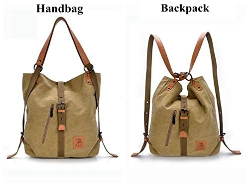 Leijing Women Canvas Casual Multifunctional Microfiber Leather Large Capacity Handbag Shoulder Bags Backpack Khaki one size