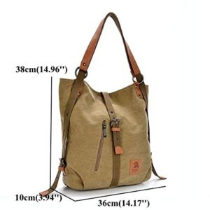 Leijing Women Canvas Casual Multifunctional Microfiber Leather Large Capacity Handbag Shoulder Bags Backpack Khaki one size