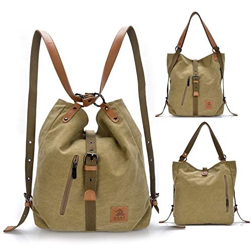 Leijing Women Canvas Casual Multifunctional Microfiber Leather Large Capacity Handbag Shoulder Bags Backpack Khaki one size