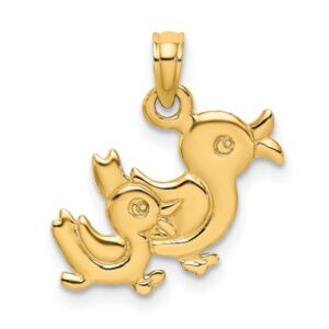 IceCarats 14K Yellow Gold Two Mallard Ducks Necklace Bird Pendant Charm 18mm x 17.3mm Only