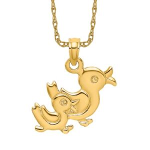 IceCarats 14K Yellow Gold Two Mallard Ducks Necklace Bird Pendant Charm 18mm x 17.3mm Only