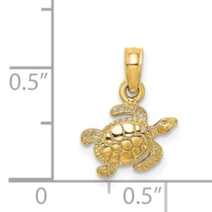 IceCarats 14K Yellow Gold Sea Turtle Necklace Charm Pendant 15mm x 11.15mm Only