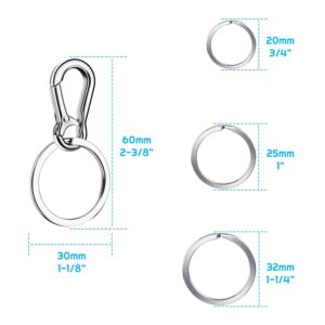 Keychain Clip with Key Ring, Cridoz 4pcs Key Chain Clip Hook with 16Pcs Key Rings for Car Keys, Dog Tag and Key Chain (Assorted Sizes)