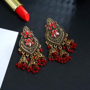 Kofun Earrings, Retro Indian Bollywood Kundan Jhumka Jhumki Drop Earrings Gypsy Fashion Jewelry