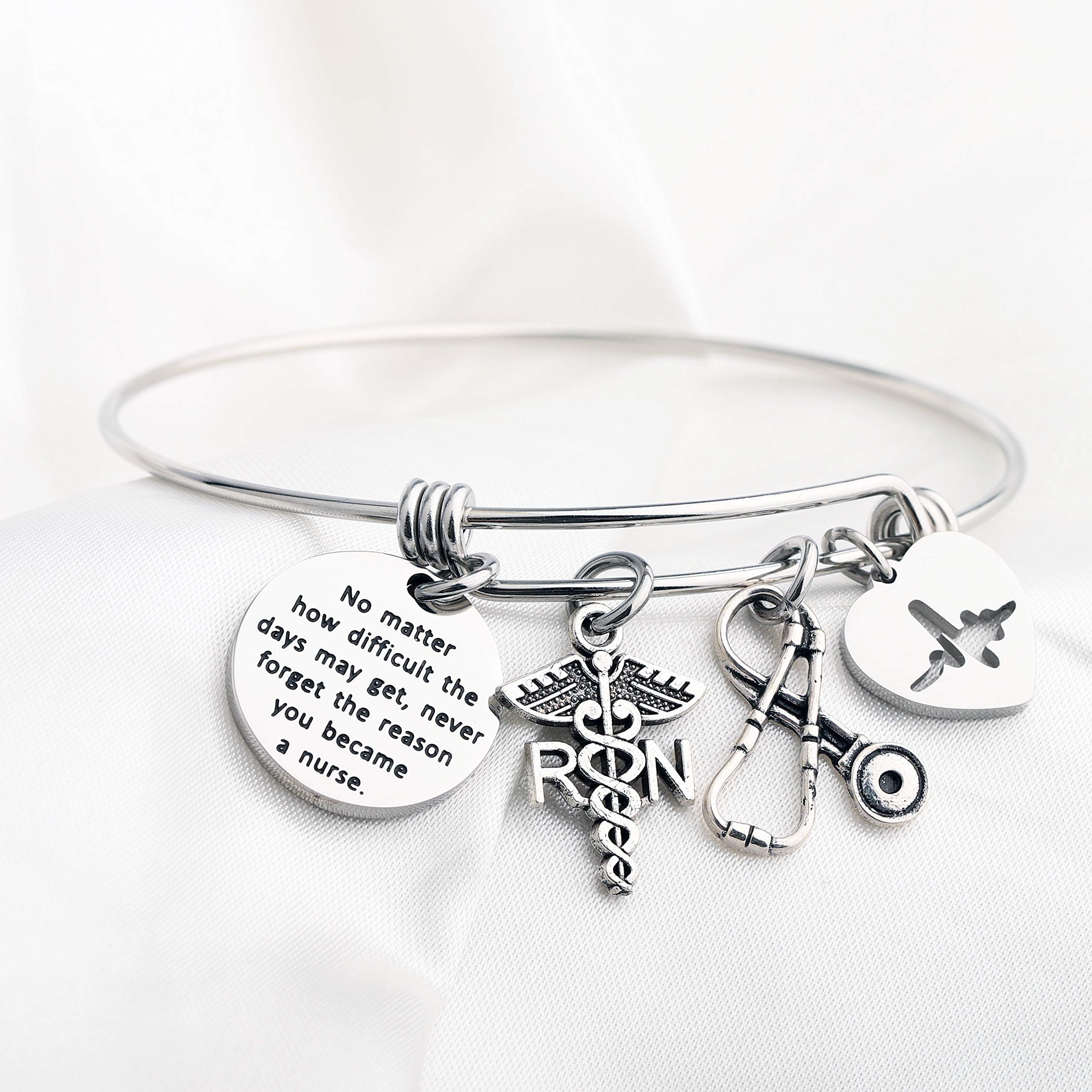 FUSTMW Nurse Gift Nurse Keychain RN Charm Nursing Graduation Gift Medical Jewelry Nurse Inspirational Gifts (RN Bracelet)