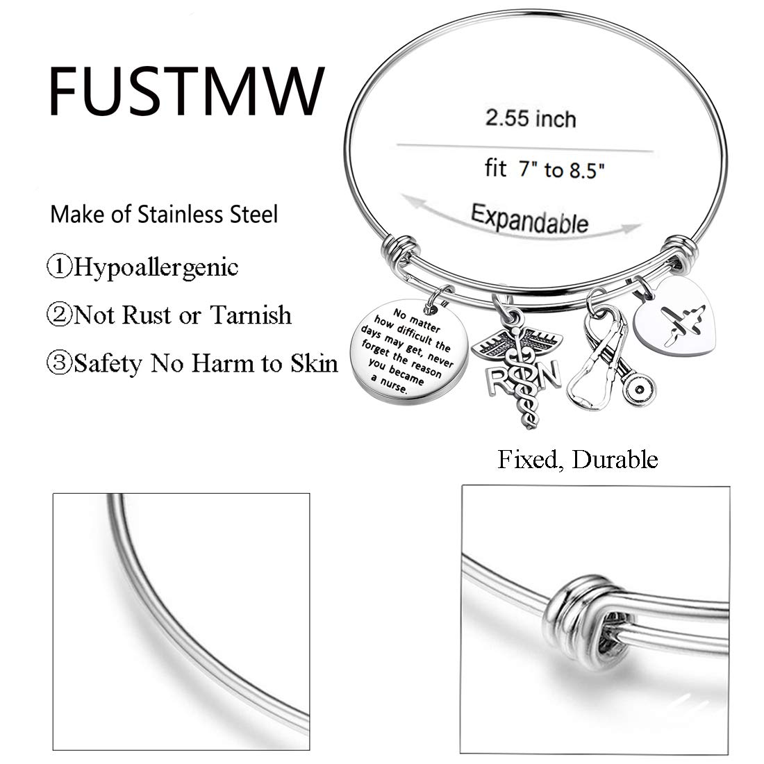 FUSTMW Nurse Gift Nurse Keychain RN Charm Nursing Graduation Gift Medical Jewelry Nurse Inspirational Gifts (RN Bracelet)