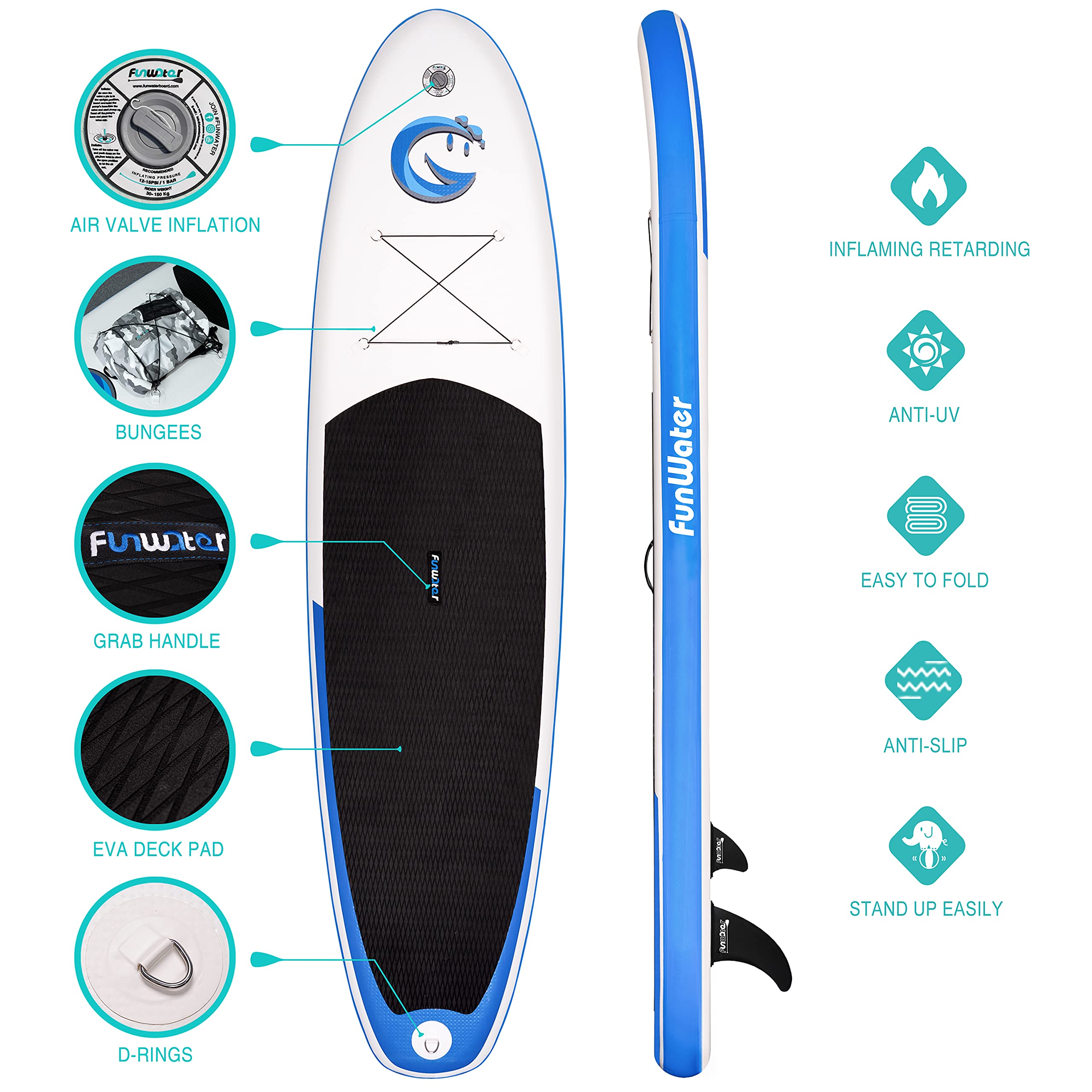 FunWater Stand Up Paddle Board Ultra-Light Inflatable Paddleboard with SUP Accessories for Adults & Youth of All Skill Levels