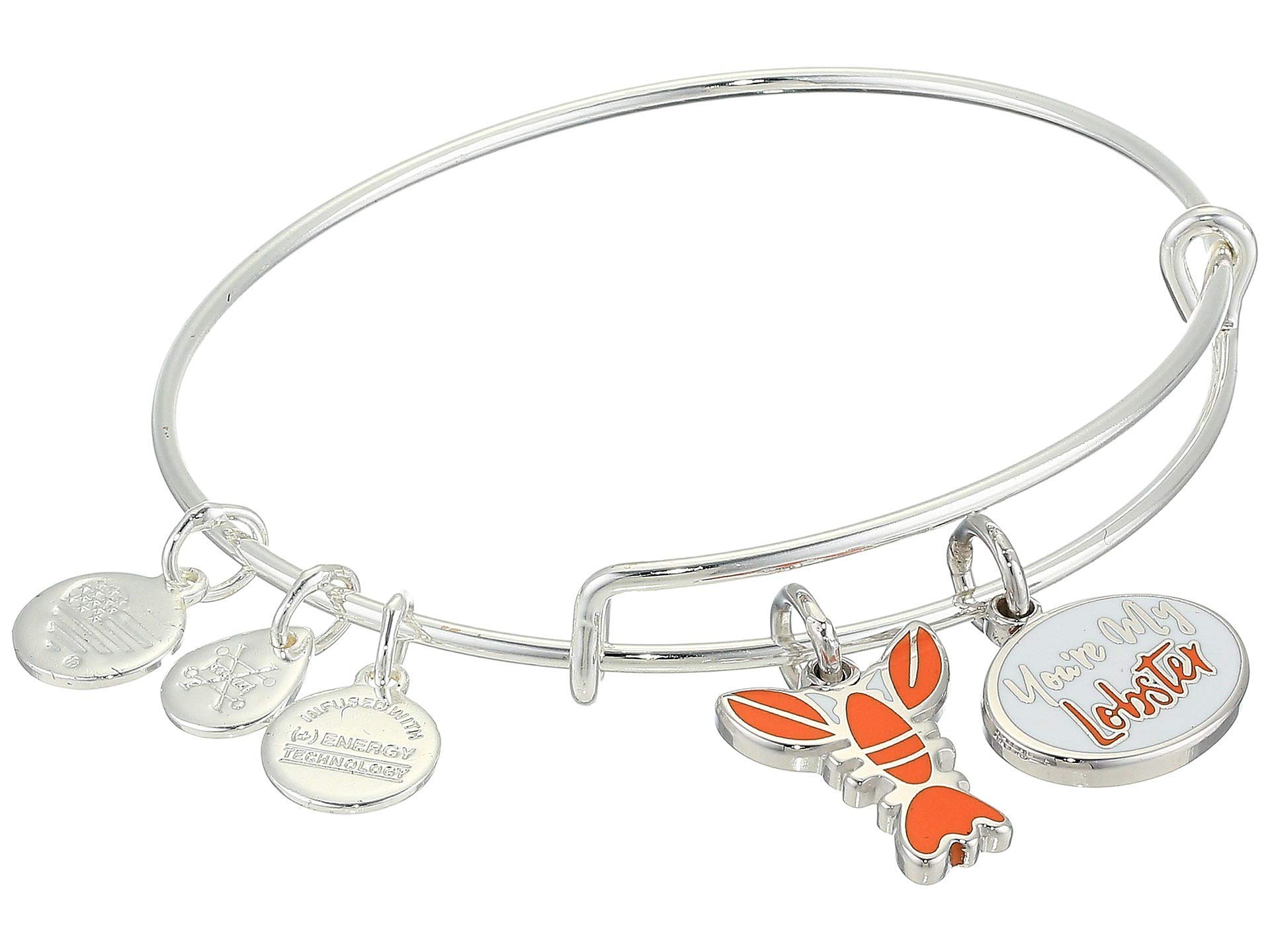 Alex and Ani AS19EBFRD06SS,Friends, You're My Lobster Duo Charm Expandable Bangle Bracelet,Shiny Silver,Red,Bracelet