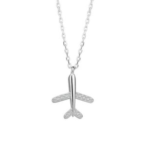 Tiny Crystal Airplane Pendant Necklace for Women Teen Girls 925 Sterling Silver 18K White Gold Plated Huggie Diamond Plane Free Fly Wings Drop Choker Y Necklace Chain Lightweight Fashion Jewelry