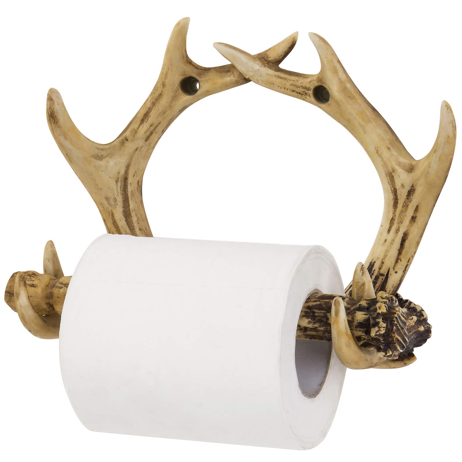 MyGift Wall Mounted Rustic Resin Single Toilet Paper Roll Holder with Deer Antler Shaped Design, Holds 1 Roll