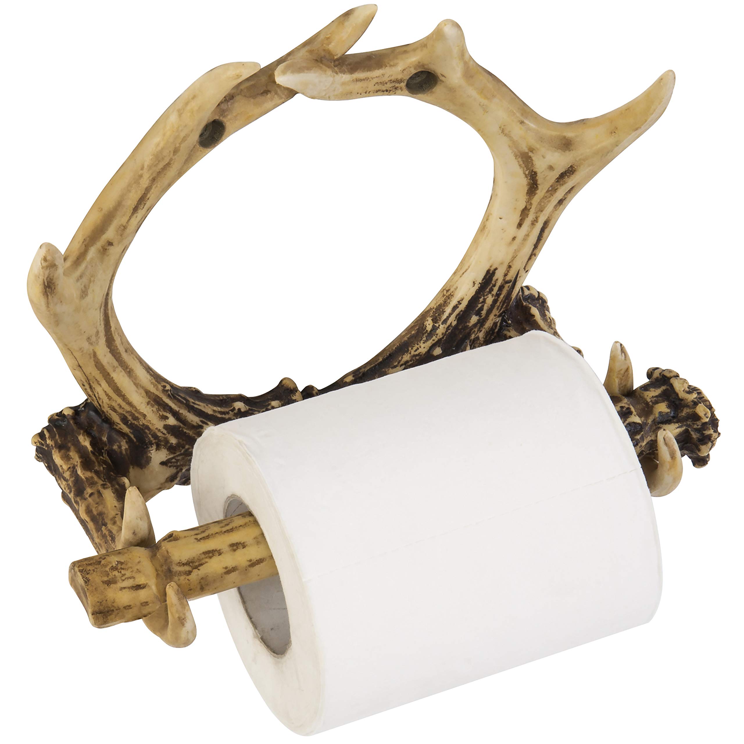 MyGift Wall Mounted Rustic Resin Single Toilet Paper Roll Holder with Deer Antler Shaped Design, Holds 1 Roll