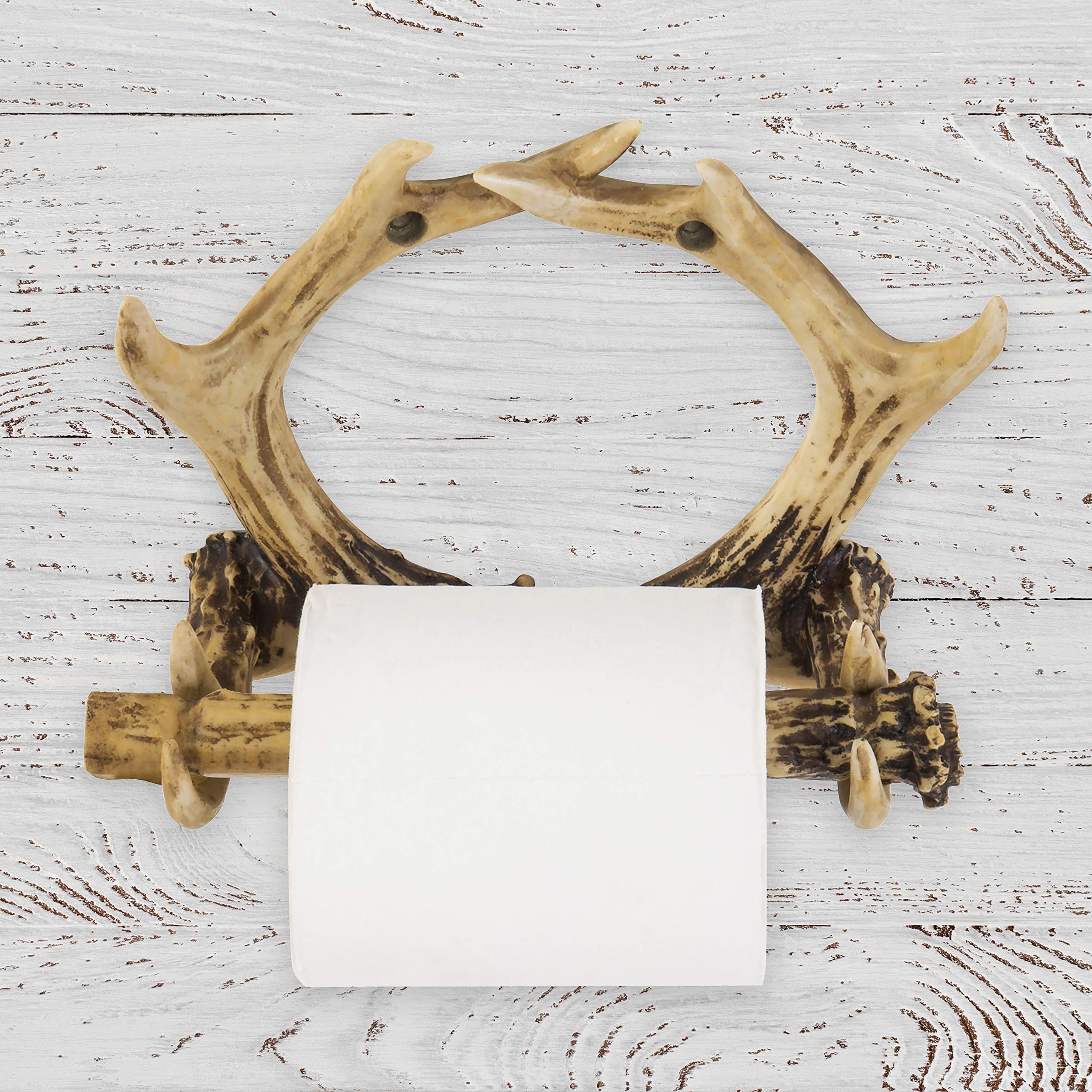 MyGift Wall Mounted Rustic Resin Single Toilet Paper Roll Holder with Deer Antler Shaped Design, Holds 1 Roll