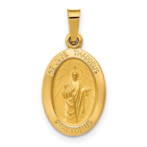 jewelry stores network hollow satin finish saint jude thaddeus pray for us words on oval pendant in real 14k yellow gold 16x11mm