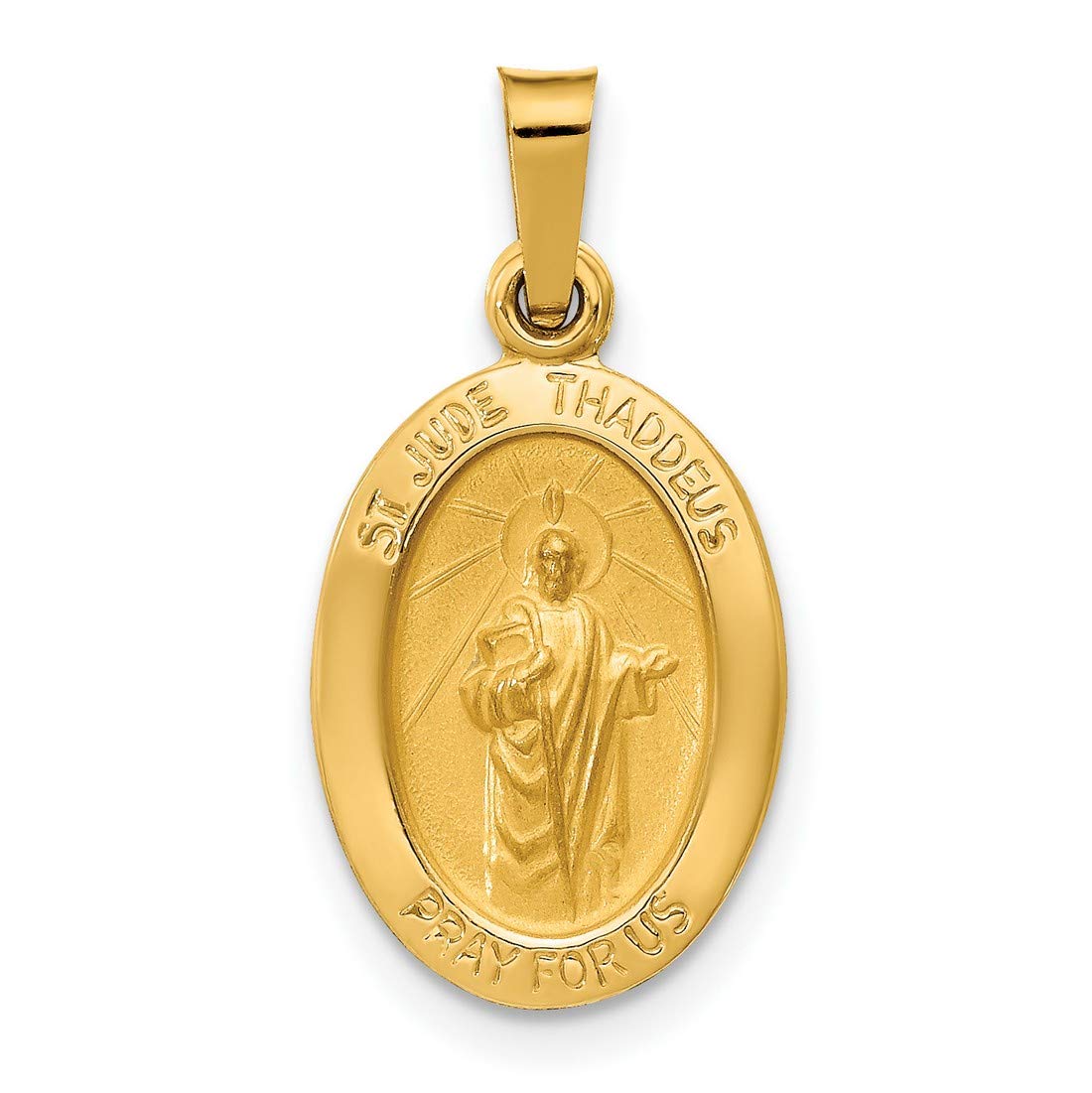 Jewelry Stores Network Hollow Satin Finish Saint Jude Thaddeus Pray For Us Words on Oval Pendant in Real 14k Yellow Gold 16x11mm