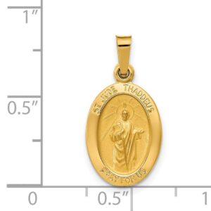 Jewelry Stores Network Hollow Satin Finish Saint Jude Thaddeus Pray For Us Words on Oval Pendant in Real 14k Yellow Gold 16x11mm