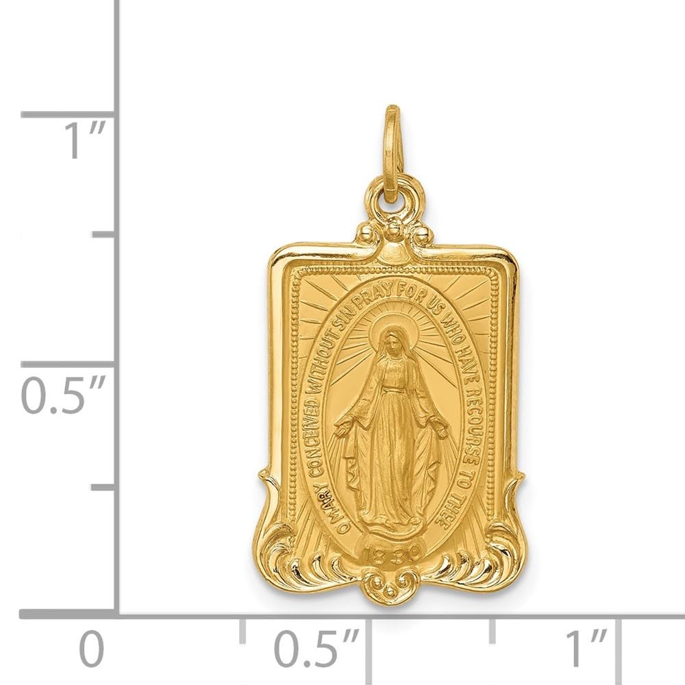 Diamond2Deal 14k Yellow Gold Satin Large Rectangle Framed Miraculous Medal (L- 26.15 mm W- 14.5 mm)