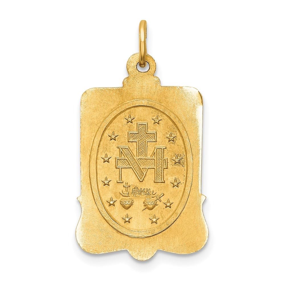 Diamond2Deal 14k Yellow Gold Satin Large Rectangle Framed Miraculous Medal (L- 26.15 mm W- 14.5 mm)