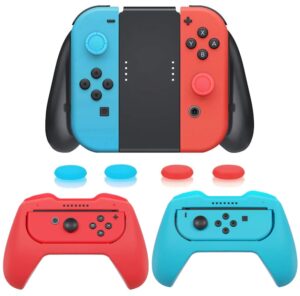 3 pack comfort grips compatible with joy con, handle grips kit compatible with switch/oled controller with 4 thumb caps