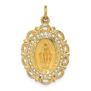 diamond2deal 14k yellow gold solid polished/satin medium fancy pierced oval miraculous medal fine jewelry for women