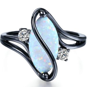 AONEW Big Fire Opal Women Rings Wedding Engagement Band White Opal Black Gold Party Rings Size 10